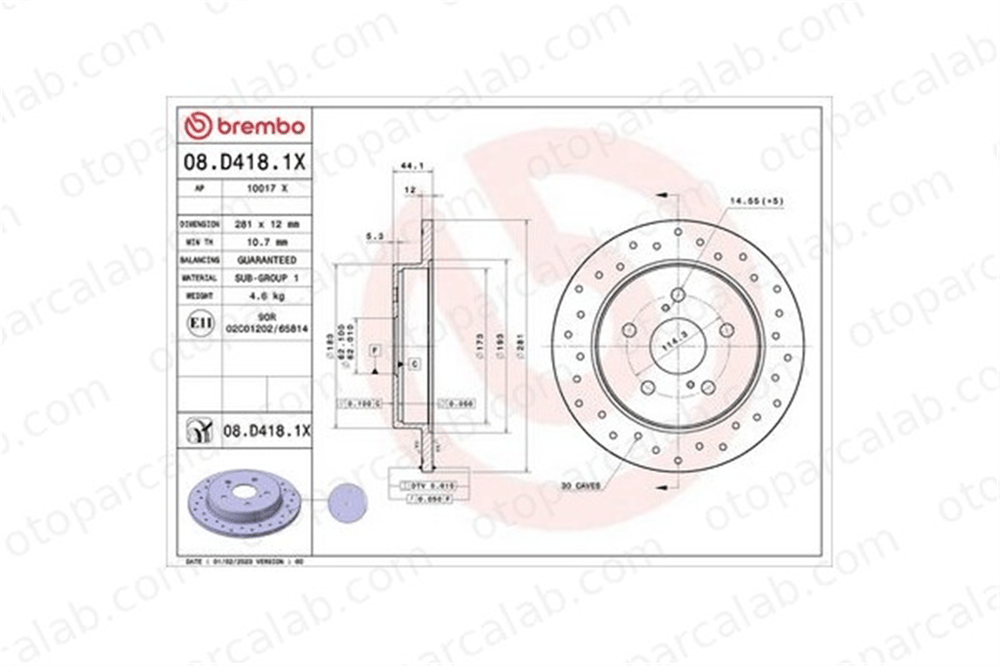 BREMBO 08.D418.1X Fren Disk Ayna Arka Sağ ve Sol TOYOTA CAMRY RAV 4 V 4243178010 4243106180