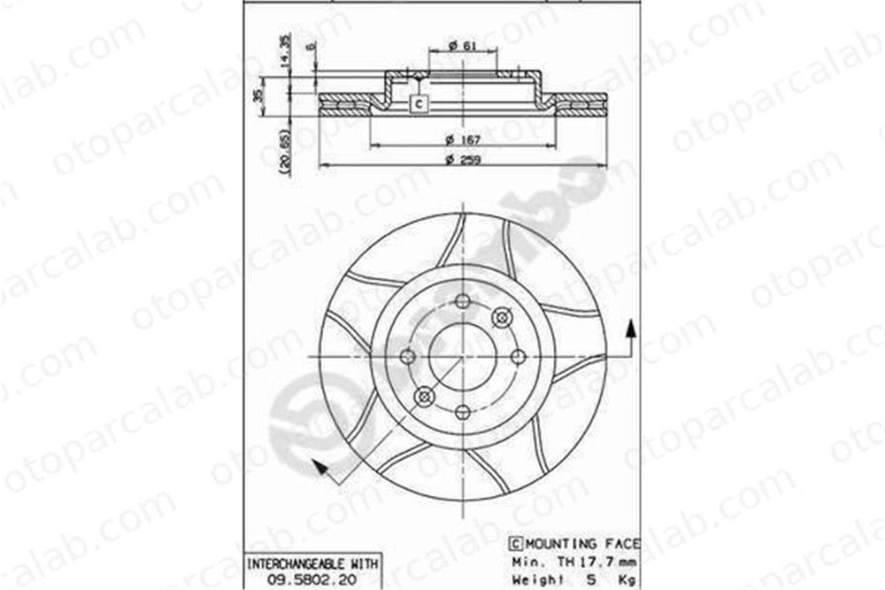 BREMBO 09.5802.76 Fren Disk Ayna Ön Sağ ve Sol RENAULT CLIO II KANGOO Express 402062984R 7701206339