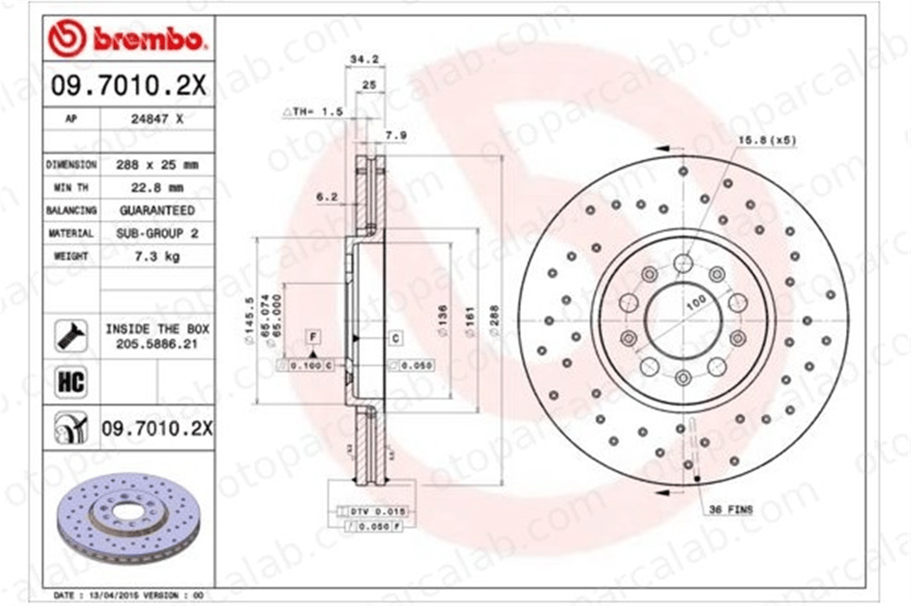 BREMBO 09.7010.2X Fren Disk Ayna Ön Sağ ve Sol VW BORA I POLO V 6R0615301A 1J0615301