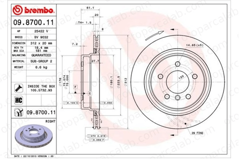 BREMBO 09.8700.11 Fren Disk Ayna Arka Sağ BMW 3 Coupe 3 34212227178