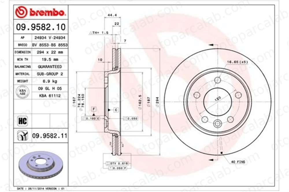 BREMBO 09.9582.10 Fren Disk Ayna Arka Sağ ve Sol VW TRANSPORTER T5 Minibüs/Otobüs TRANSPORTER T5 Panelvan/Van 7E0615601D 7H0615601B
