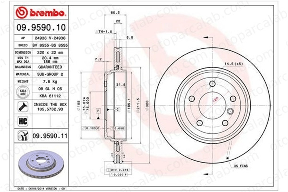 BREMBO 09.9590.11 Fren Disk Ayna Arka Sağ ve Sol BMW 3 3 Touring 34201166073 34216855157