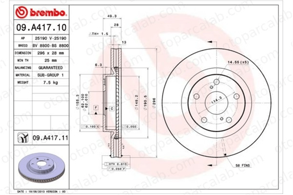BREMBO 09.A417.11 Fren Disk Ayna Ön Sağ ve Sol TOYOTA CAMRY Sedan RAV 4 IV 4351242050 4351206140