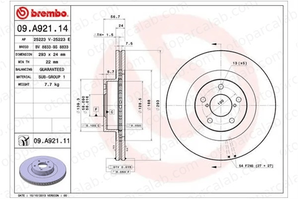 BREMBO 09.A921.11 Fren Disk Ayna Ön Sağ ve Sol SUBARU FORESTER OUTBACK 26300SA000 26300AC040