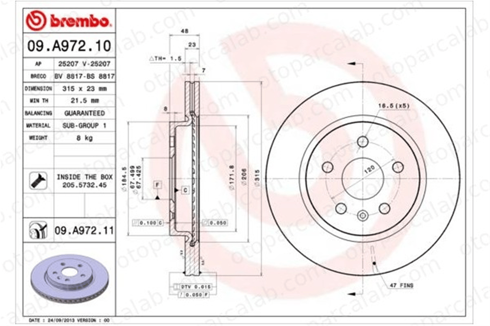 BREMBO 09.A972.11 Fren Disk Ayna Arka Sağ ve Sol OPEL INSIGNIA A INSIGNIA A Sports Tourer 569128 23118534