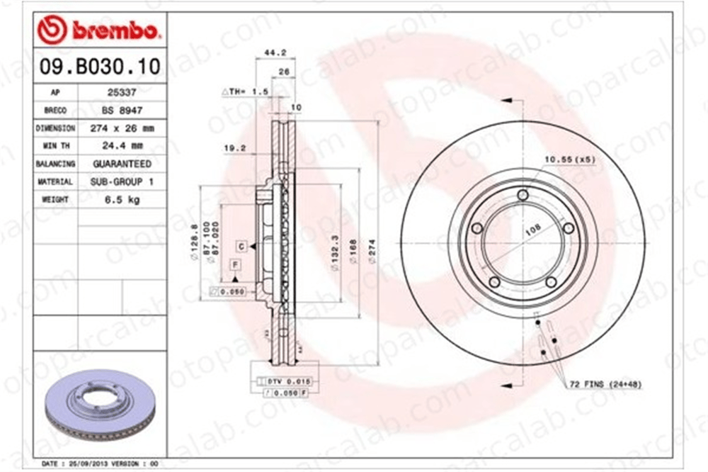 BREMBO 09.B030.10 Fren Disk Ayna Ön Sağ ve Sol HYUNDAI H-1 / STAREX Minibüs/Otobüs H100 Platform şasi 517124F000 581294A200
