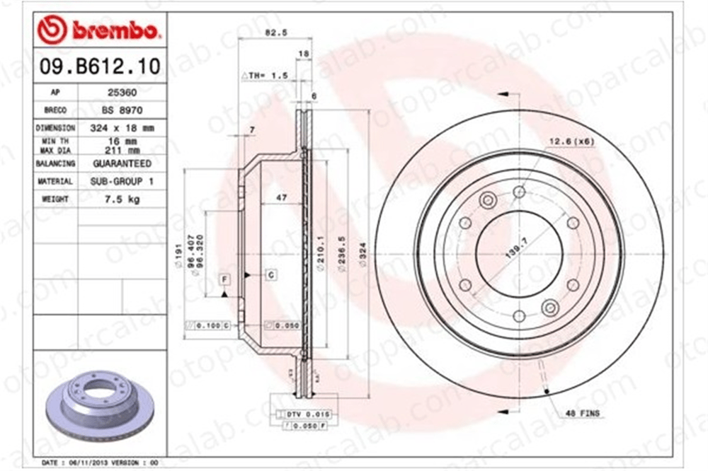 BREMBO 09.B612.10 Fren Disk Ayna Arka Sağ ve Sol HYUNDAI H-1 Cargo H-1 Travel 584114H300