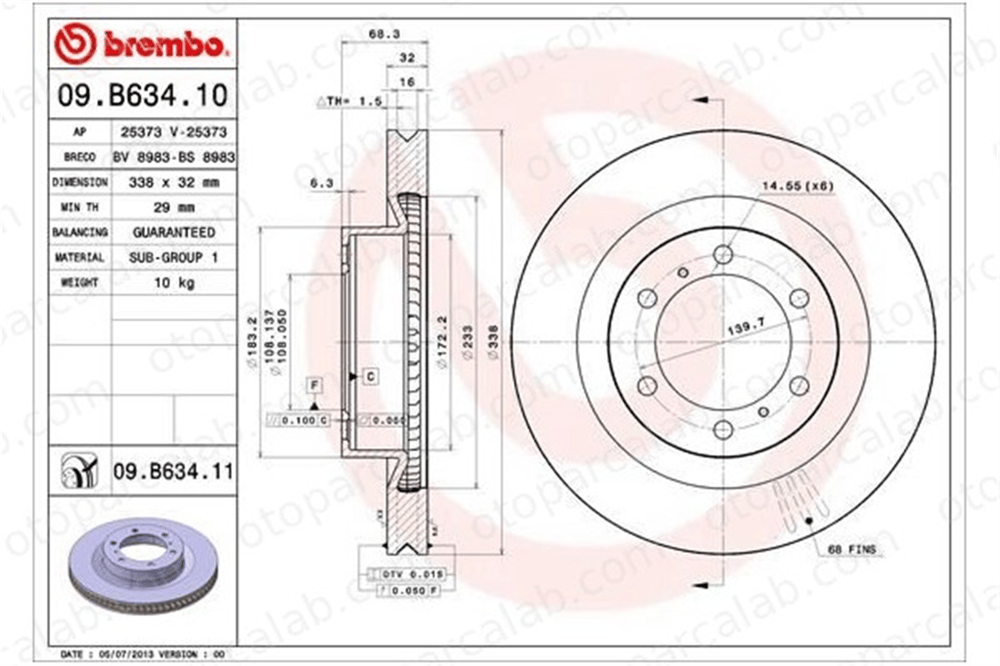 BREMBO 09.B634.11 Fren Disk Ayna Ön Sağ ve Sol TOYOTA LAND CRUISER PRADO 4 RUNNER V 4351260190 4351260191