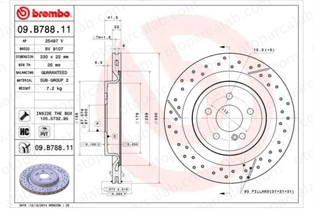 BREMBO 09.B788.11 Fren Disk Ayna Arka Sağ ve Sol MERCEDES-BENZ A-SERISI CLA Coupe A1724230112 1724230112