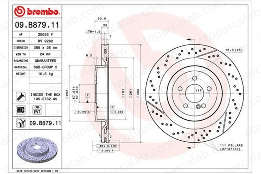 BREMBO 09.B879.11 Fren Disk Ayna Arka Sağ ve Sol MERCEDES-BENZ AMG GT AMG GT Roadster A2314230212 2314230212