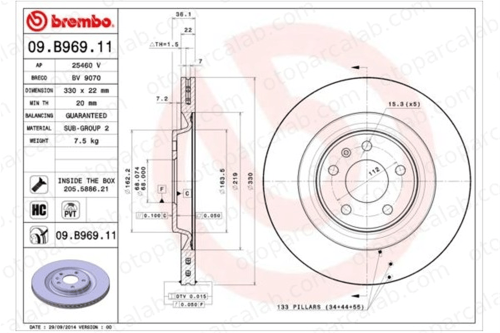 BREMBO 09.B969.11 Fren Disk Ayna Arka Sağ ve Sol AUDI A5 A5 Sportback 8W0615601K 4H0615601D