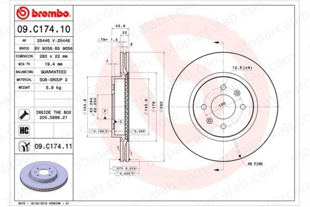 BREMBO 09.C174.11 Fren Disk Ayna Ön Sağ ve Sol KIA RIO IV HYUNDAI i20 II 517121W050 51712C8500
