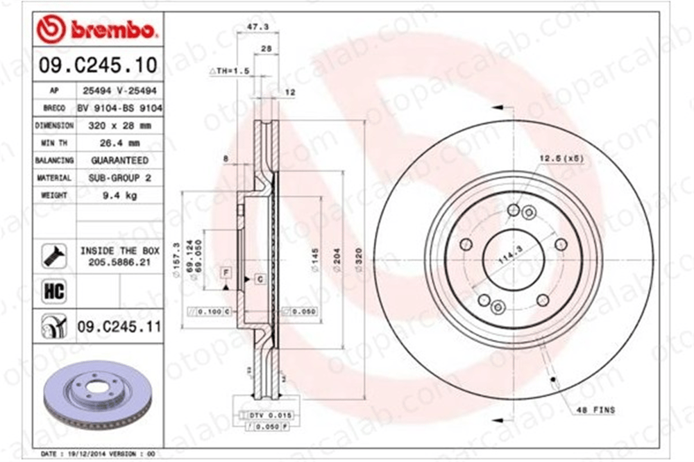 BREMBO 09.C245.11 Fren Disk Ayna Ön Sağ ve Sol HYUNDAI TUCSON KIA SPORTAGE IV 517122T000 517122T100