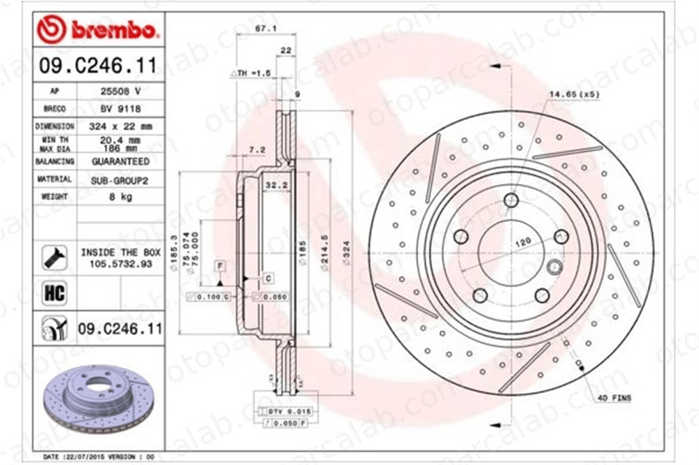 BREMBO 09.C246.11 Fren Disk Ayna Arka Sağ ve Sol BMW 3 Touring 3 Cabrio 34216787931 34216795755