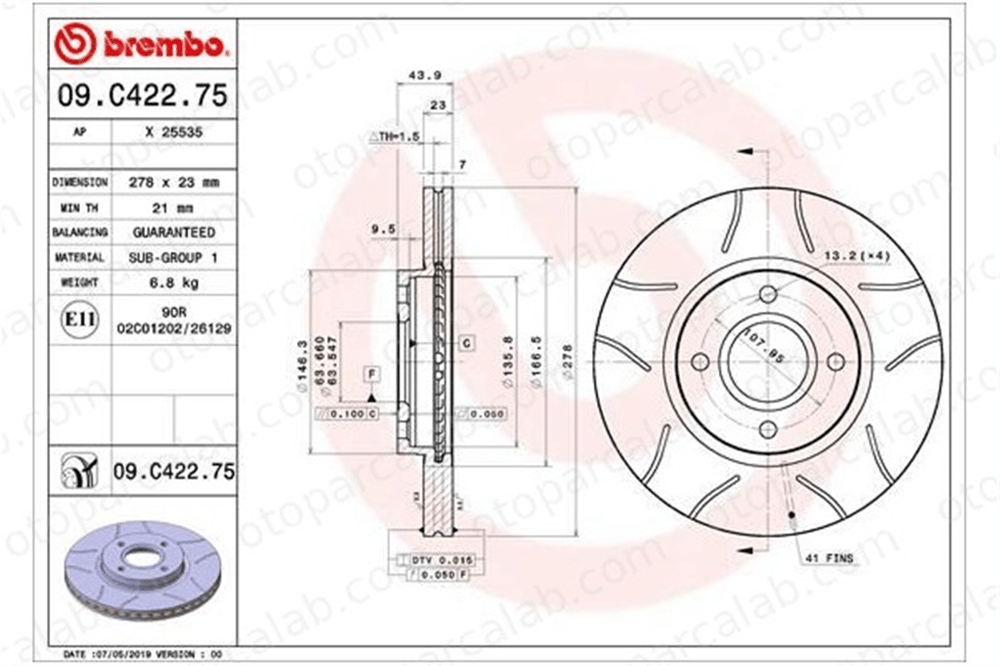 BREMBO 09.C422.75 Fren Disk Ayna Ön Sağ ve Sol FORD FIESTA VI B-MAX AY111125AA EY161125BA
