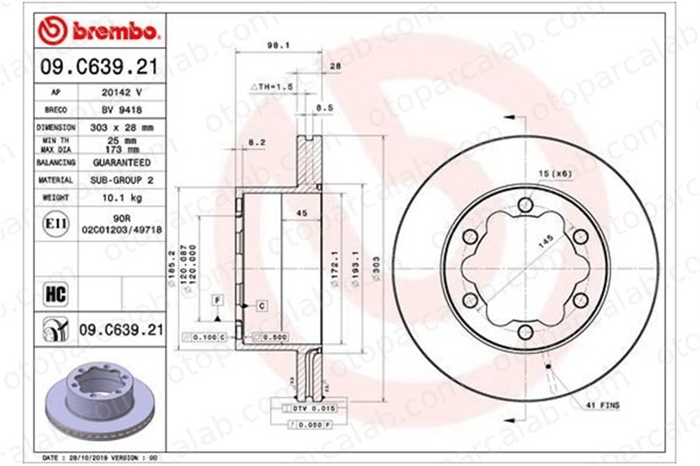 BREMBO 09.C639.21 Fren Disk Ayna Arka Sağ ve Sol VW CRAFTER Panelvan/Van CRAFTER Platform şasi 2N0615601A 2N0615601C