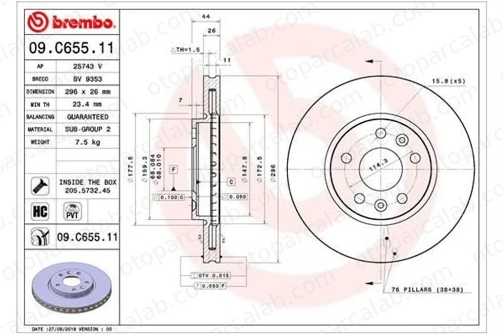 BREMBO 09.C655.11 Fren Disk Ayna Ön Sağ ve Sol RENAULT TALISMAN Grandtour MEGANE IV Hatchback 402062000R 4204211800