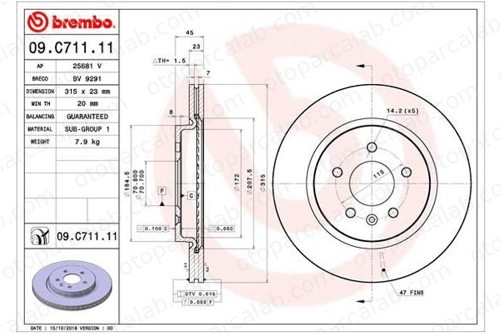 BREMBO 09.C711.11 Fren Disk Ayna Arka Sağ ve Sol OPEL ZAFIRA TOURER C VAUXHALL ZAFIRA Mk III 13586855 13502866
