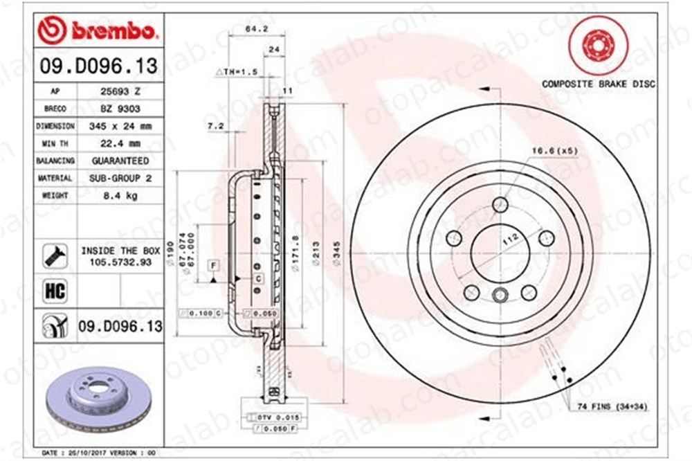 BREMBO 09.D096.13 Fren Disk Ayna Arka Sağ ve Sol BMW 5 5 Touring 34216860925 34206880079