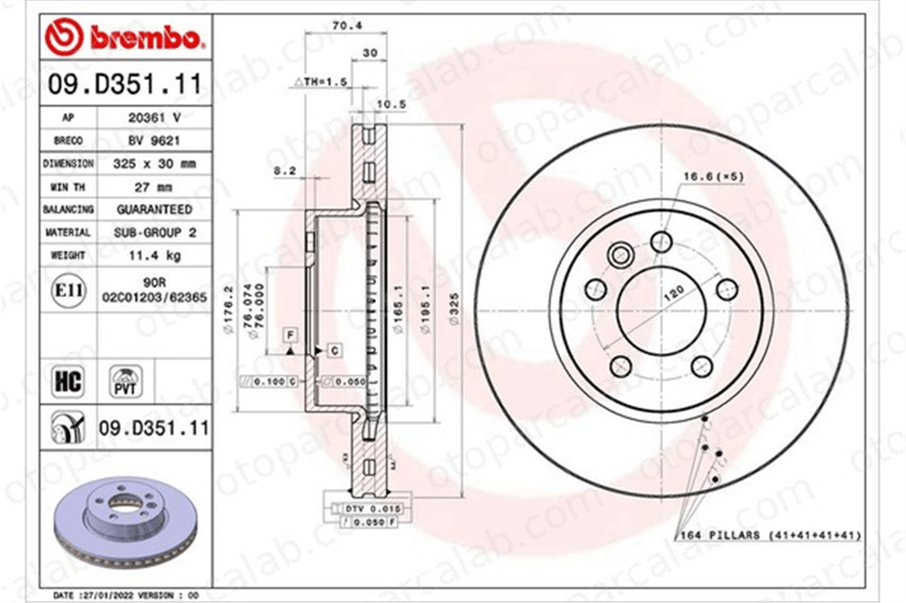 BREMBO 09.D351.11 Fren Disk Ayna Ön Sağ ve Sol VW CRAFTER Panelvan/Van CRAFTER Platform şasi 2N0615301B 65508030004