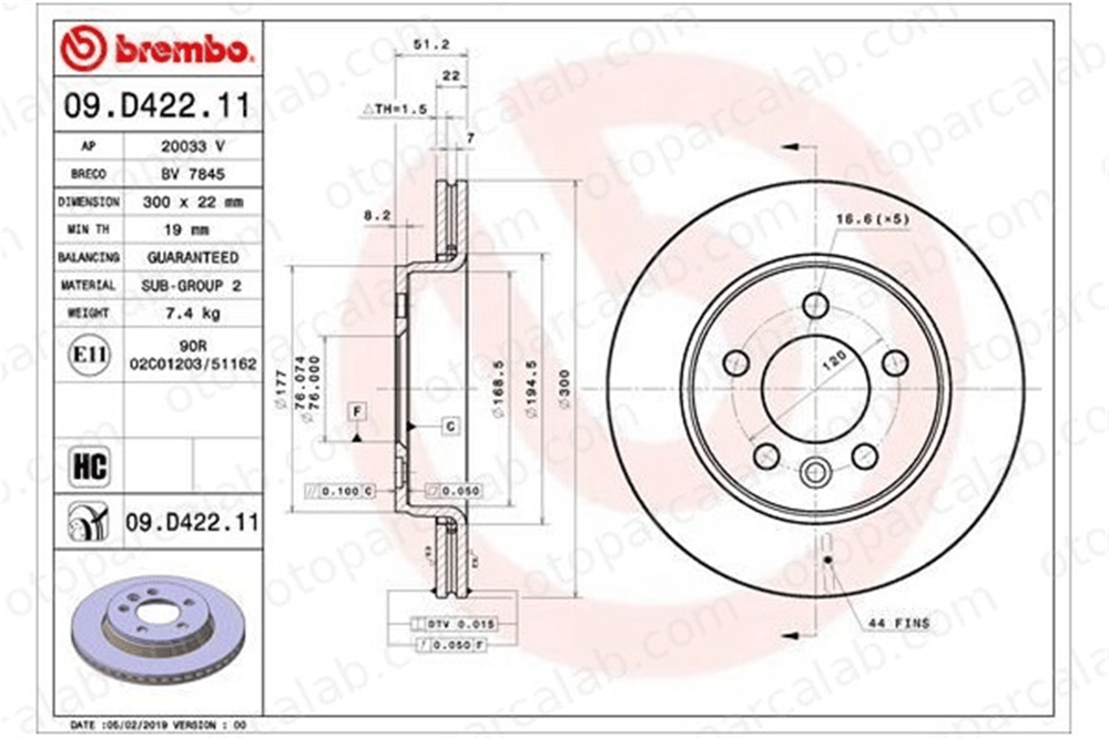 BREMBO 09.D422.11 Fren Disk Ayna Arka Sağ ve Sol VW AMAROK CRAFTER Panelvan/Van 2N0615601 65508030001