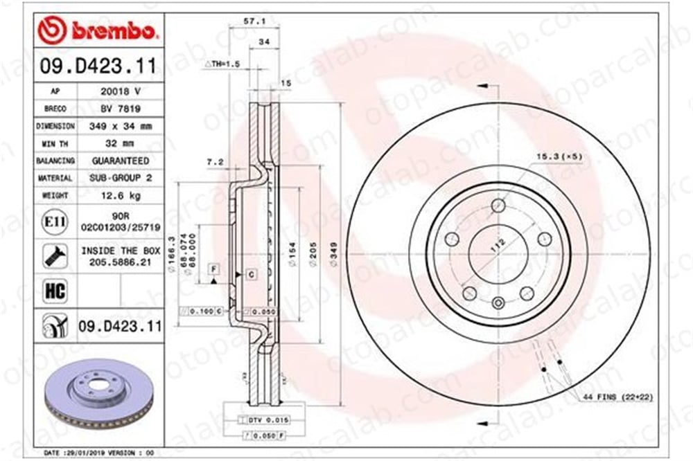 BREMBO 09.D423.11 Fren Disk Ayna Ön Sağ ve Sol AUDI A6 C8 A6 C8 Avant 4M0615301AB 4M0615301AN