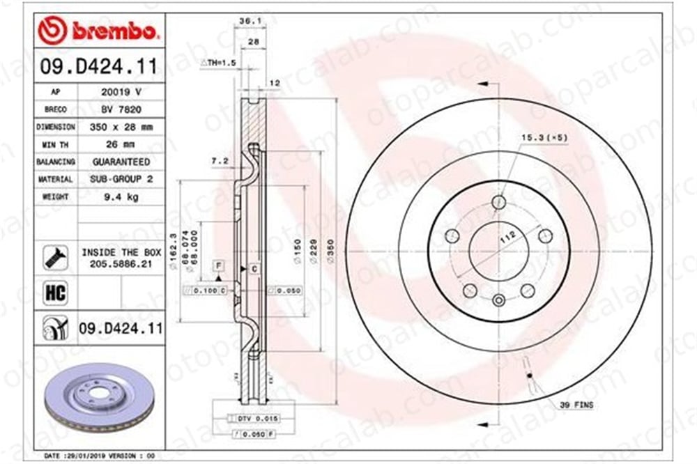 BREMBO 09.D424.11 Fren Disk Ayna Arka Sağ ve Sol AUDI Q7 A8 D5 4M0615601J 4M0615601P