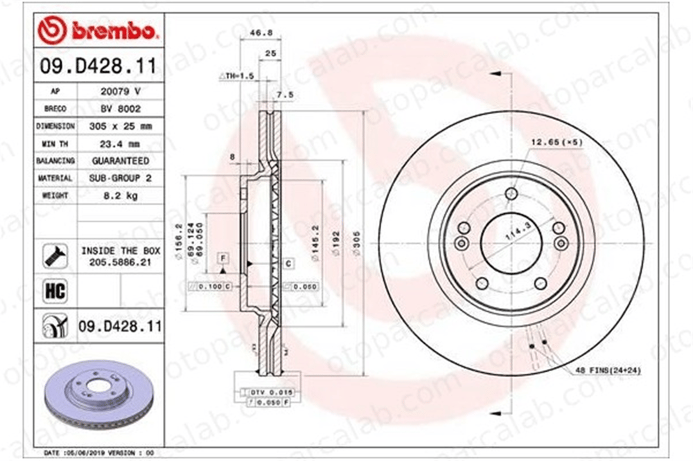 BREMBO 09.D428.11 Fren Disk Ayna Ön Sağ ve Sol HYUNDAI TUCSON KIA SPORTAGE IV 51712C1000 51712D7000