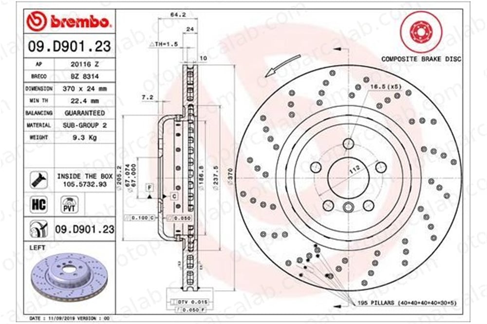 BREMBO 09.D901.23 Fren Disk Ayna Arka Sol BMW 5 5 Touring 34216878179