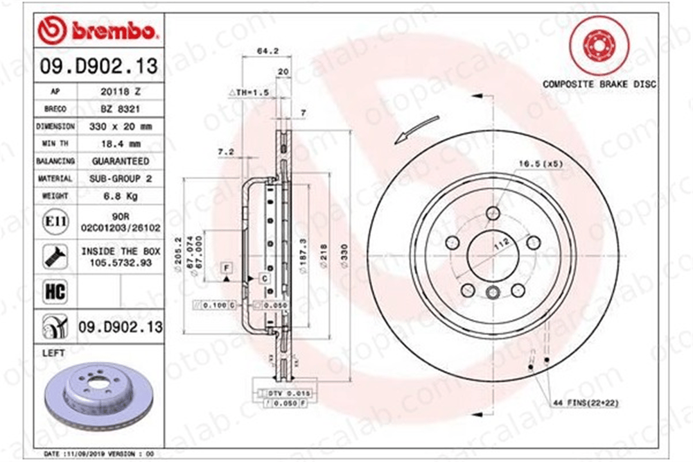 BREMBO 09.D902.13 Fren Disk Ayna Arka Sol BMW 5 5 Touring 34216882245 34206883979