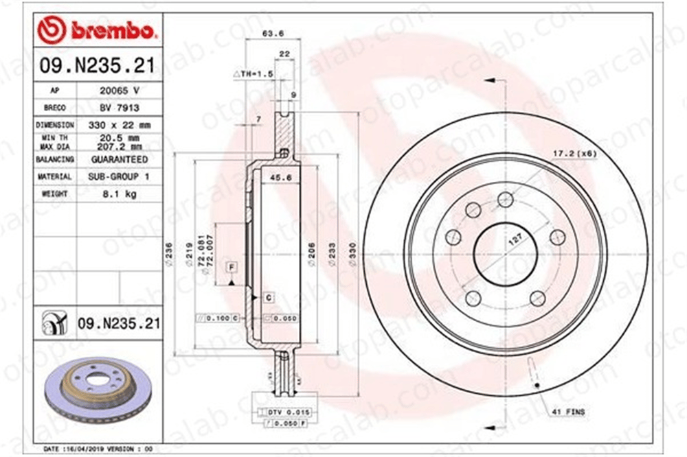 BREMBO 09.N235.21 Fren Disk Ayna Arka Sağ ve Sol JEEP GRAND CHEROKEE IV DODGE DURANGO 68035022AB 68035022AC