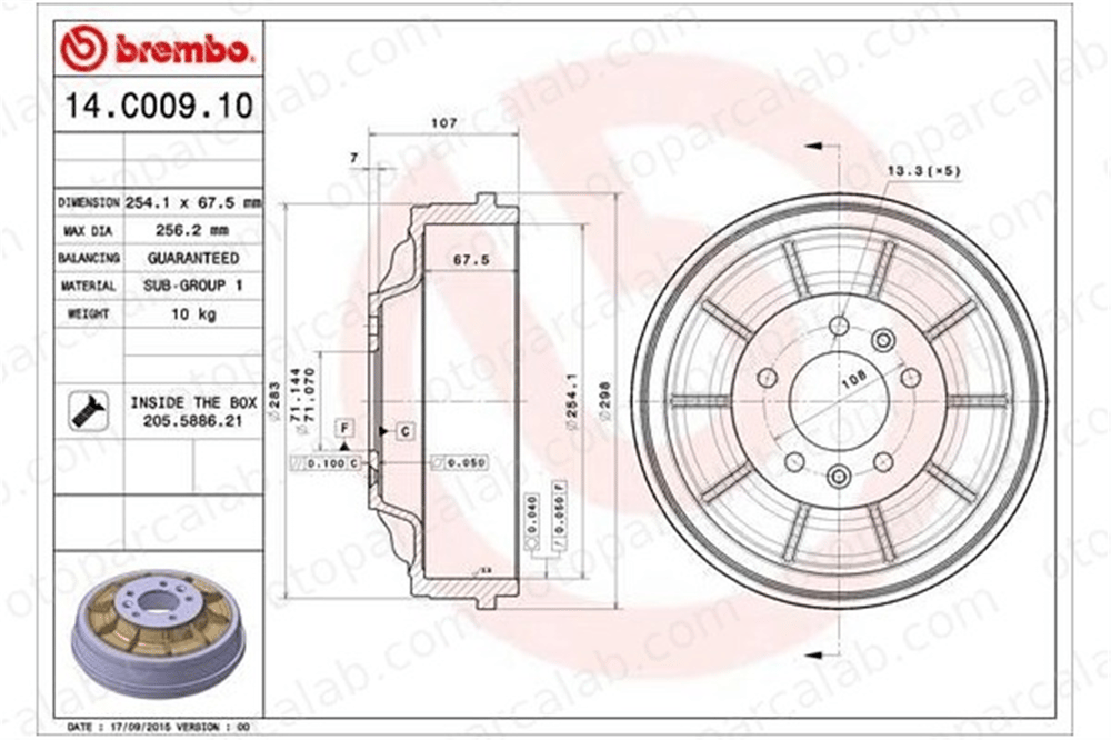 BREMBO 14.C009.10 Kampana Arka Sağ veya Sol FIAT SCUDO Panelvan/Van CITROËN JUMPY 1401417180 424751