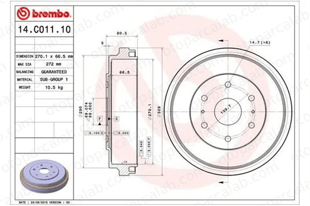 BREMBO 14.C011.10 Kampana Arka Sağ veya Sol TOYOTA HIACE IV Minibüs/Otobüs HIACE IV Panelvan/Van 4243126100 4243126180