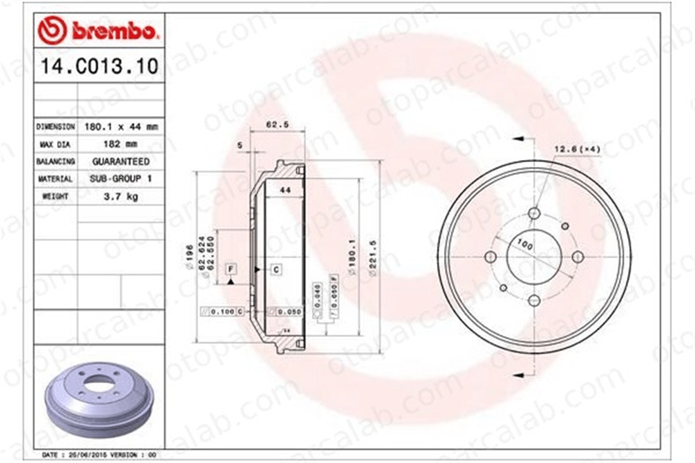 BREMBO 14.C013.10 Kampana Arka Sağ veya Sol HYUNDAI ACCENT II ACCENT II Sedan 5841125010 5841125100