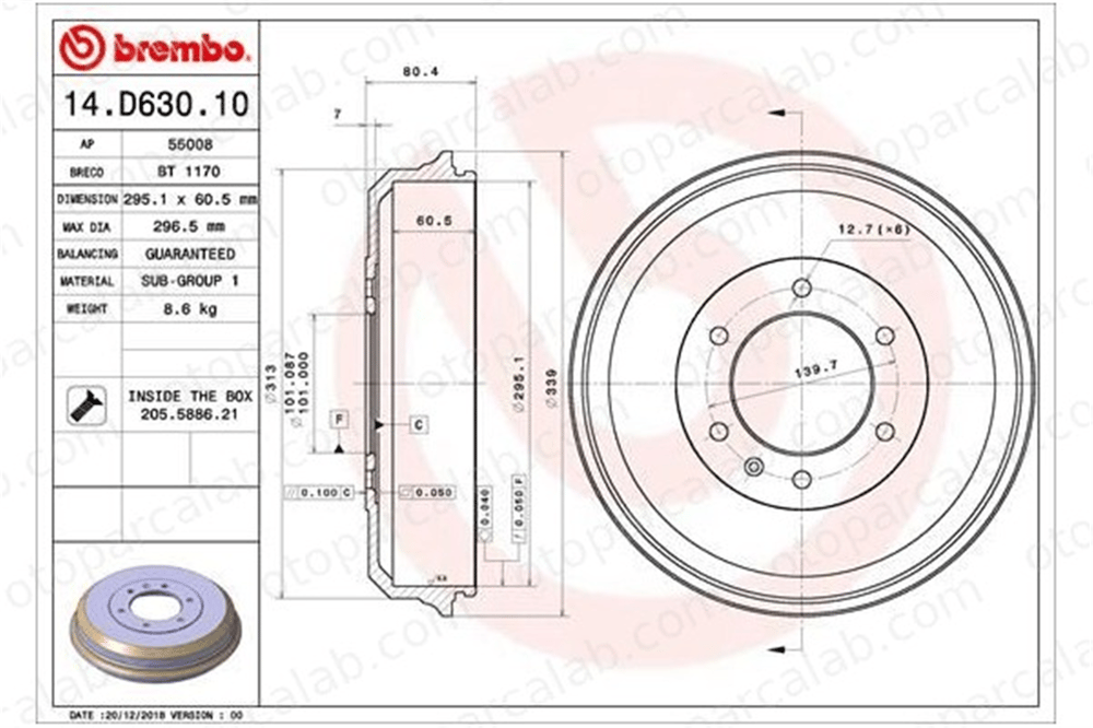 BREMBO 14.D630.10 Kampana Arka Sağ veya Sol ISUZU D-MAX I 8980303850 8973605060