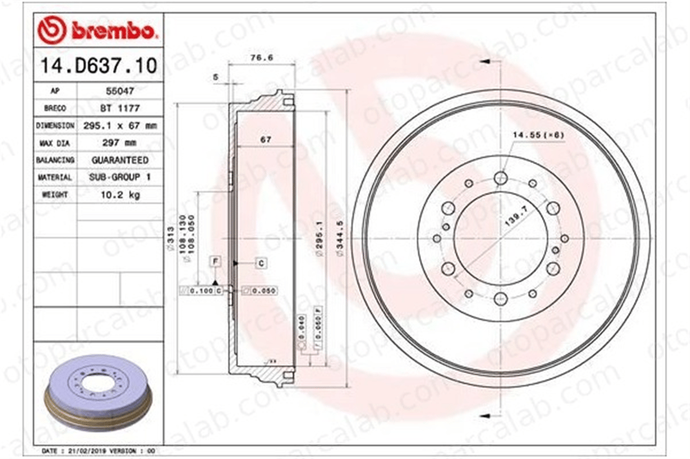 BREMBO 14.D637.10 Kampana Arka Sağ veya Sol TOYOTA HILUX VIII Pick-up HILUX VII Pick-up 424310K120 424310K130