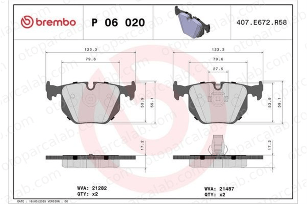 BREMBO P 06 020 Fren Disk Balata Arka BMW 7 X5 34216761247 34211163324