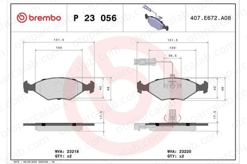 BREMBO P 23 056 Fren Disk Balata Ön FIAT PALIO PALIO Weekend 71738156 9947996