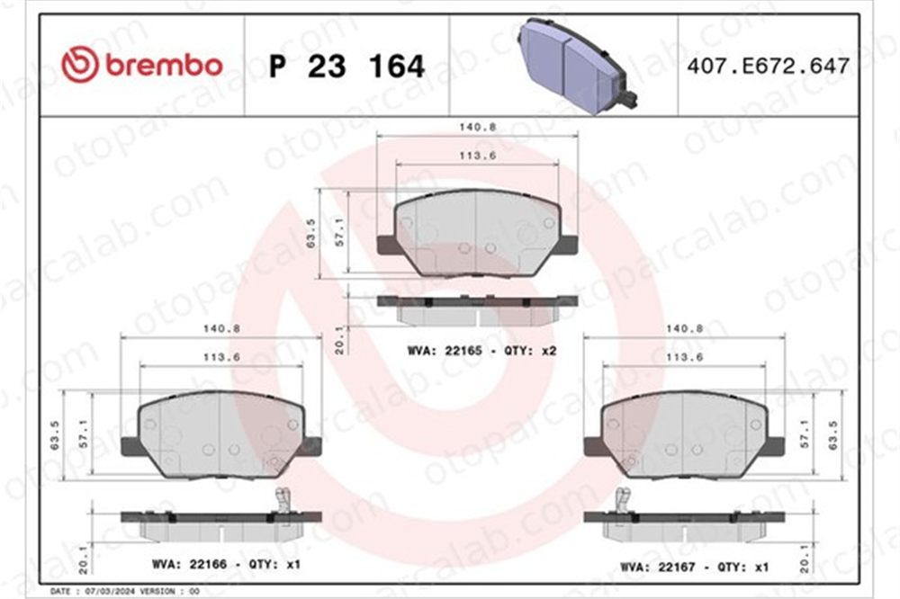 BREMBO P 23 164X Fren Disk Balata Ön FIAT 500X JEEP RENEGADE SUV 77367214 77367936