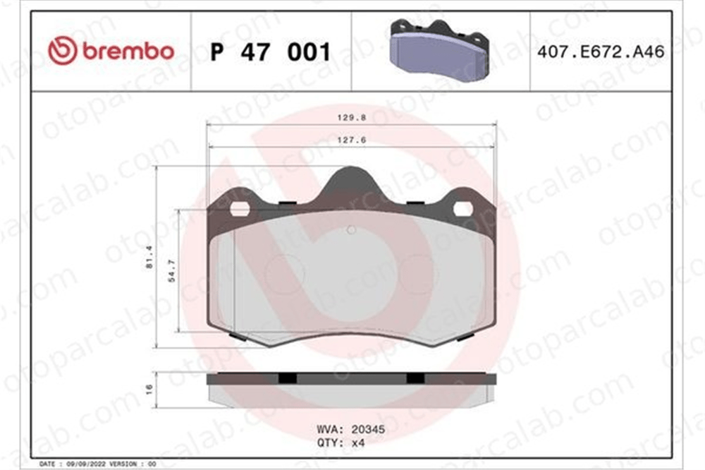 BREMBO P 47 001 Fren Disk Balata Ön veya Arka LOTUS EVORA A132J0001S
