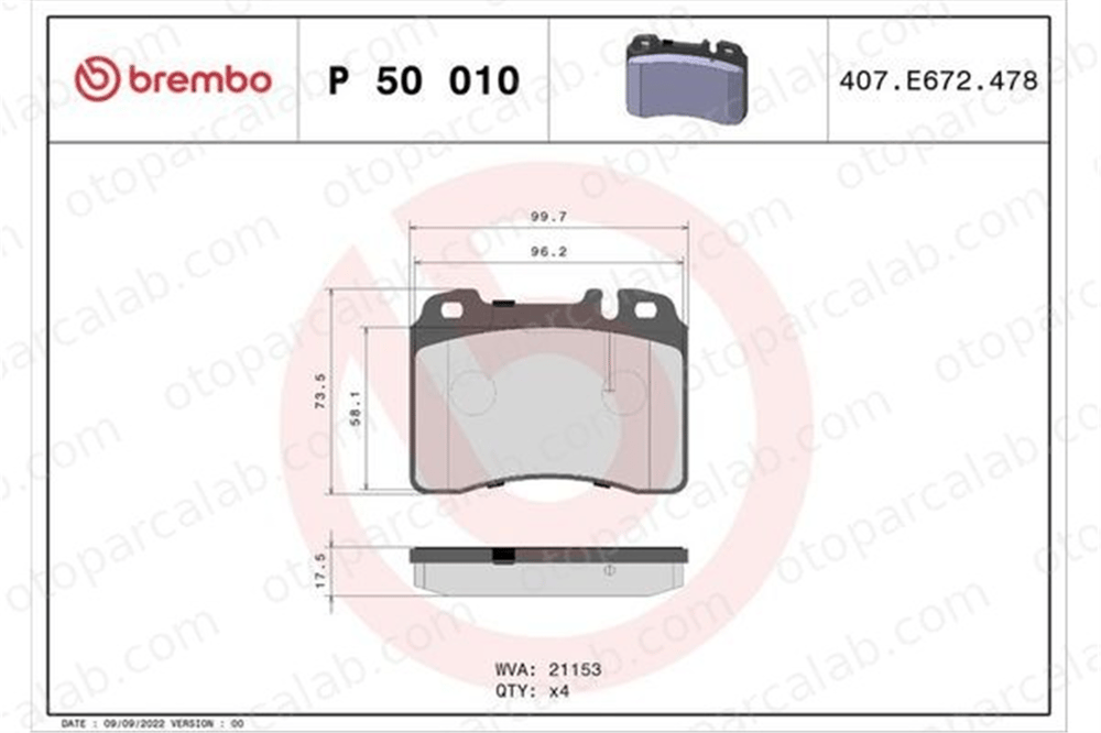BREMBO P 50 010 Fren Disk Balata Ön MERCEDES-BENZ SL E-SERISI A0024201520 14209420
