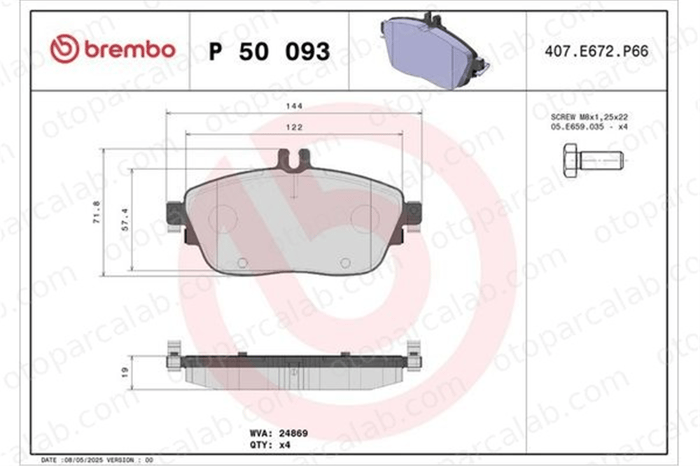 BREMBO P 50 093X Fren Disk Balata Ön veya Arka MERCEDES-BENZ CLA Coupe B-SERISI Sports Tourer 64204620 410605DA0A