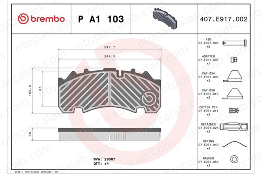 BREMBO P A1 103 Fren Disk Balata Ön MAN F90 MERCEDES-BENZ AROCS 509290070 0509290070