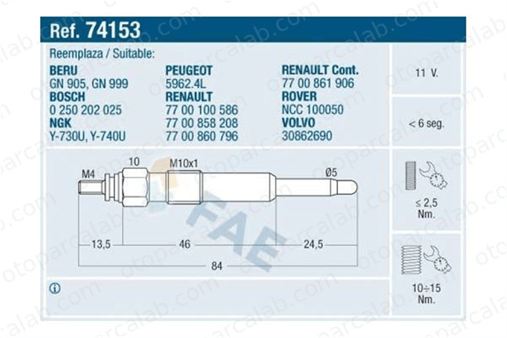 BREMI BR:26025 Isıtma Bujisi RENAULT LAGUNA I LAGUNA I Grandtour NCC100050 59624L