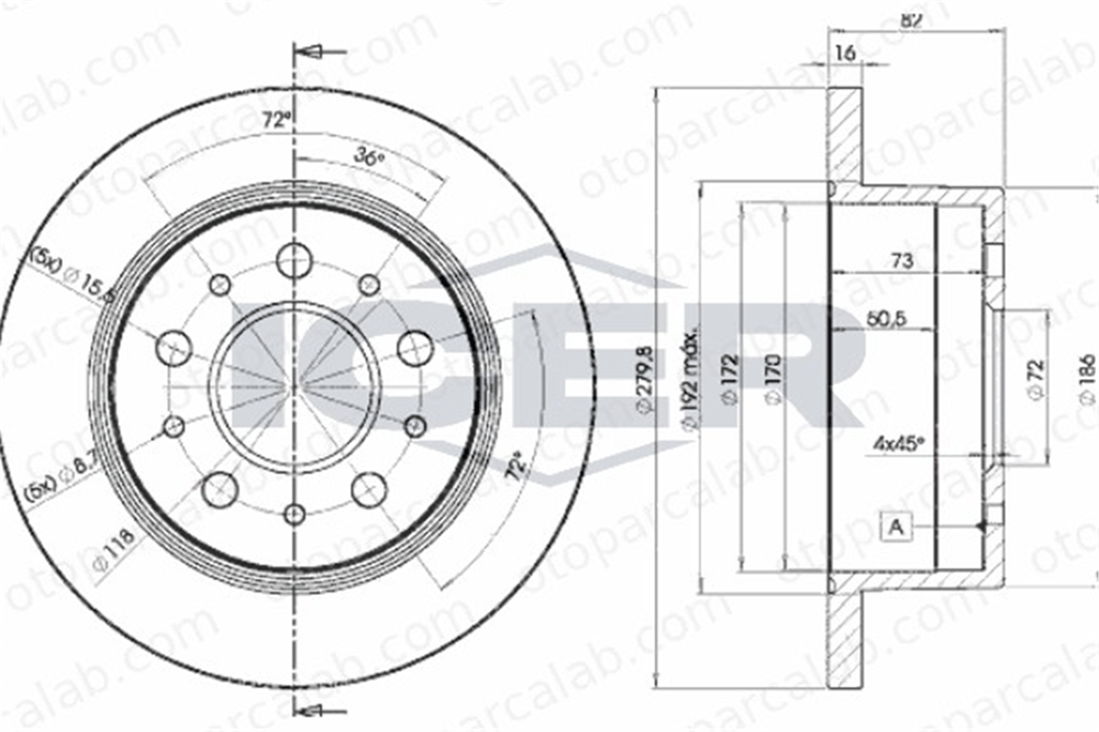 BSG 25-210-021 Fren Disk Ayna Arka Sağ ve Sol CITROËN JUMPER Panelvan/Van JUMPER Minibüs/Otobüs 51740245 4246Y7