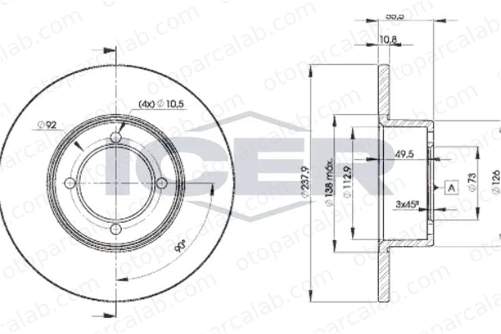 DELPHI BG2148 Fren Disk Ayna Ön Sağ ve Sol OPEL KADETT B KADETT B Coupe 569013 90008005