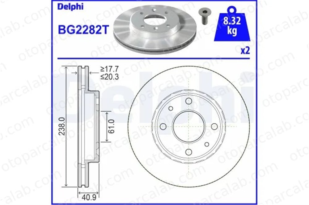DELPHI BG2282T Fren Disk Ayna Ön Sağ ve Sol RENAULT KANGOO Express 21 Station wagon 700756572 4020600QAJ