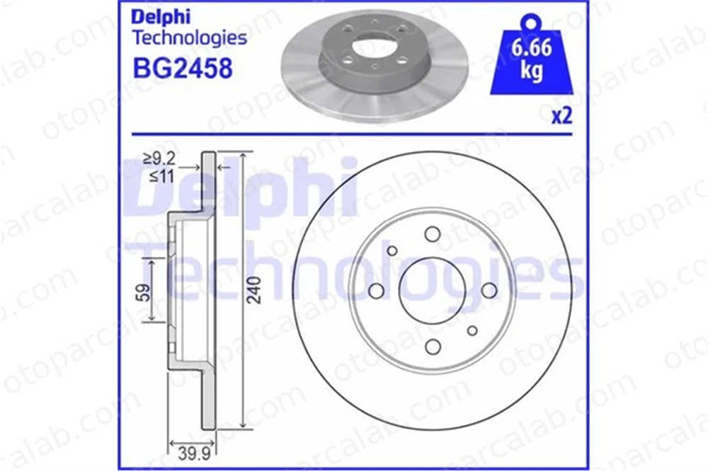DELPHI BG2458 Fren Disk Ayna Ön Sağ ve Sol ALFA ROMEO 33 FIAT TIPO 51749124 7779409