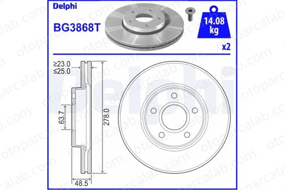 DELPHI BG3868T Fren Disk Ayna Ön Sağ ve Sol FORD FOCUS III Turnier FOCUS III 1223663 1223665