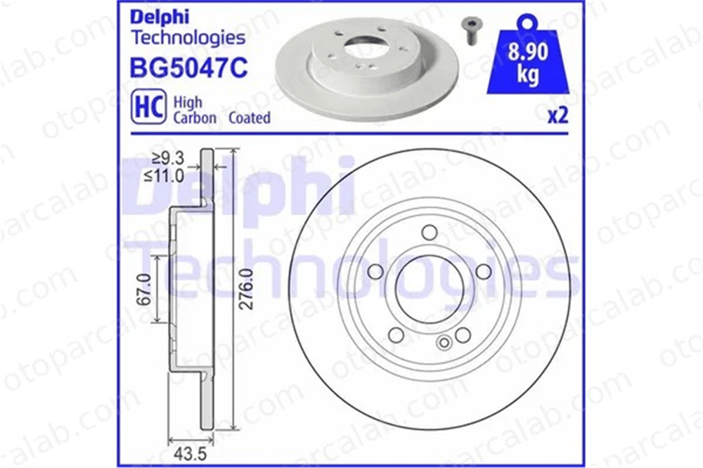 DELPHI BG5047C Fren Disk Ayna Arka Sağ ve Sol MERCEDES-BENZ A-SERISI A-SERISI Sedan A2474230112 2474230112